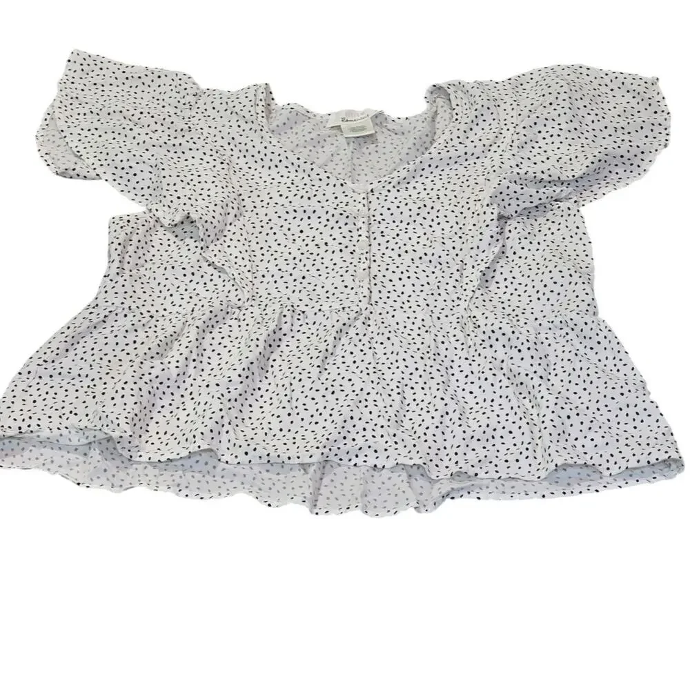 Coquette Micro Polka Dot Peplum Top┃Monochromatic Ruffle Flutter Sleeve┃Rayon
